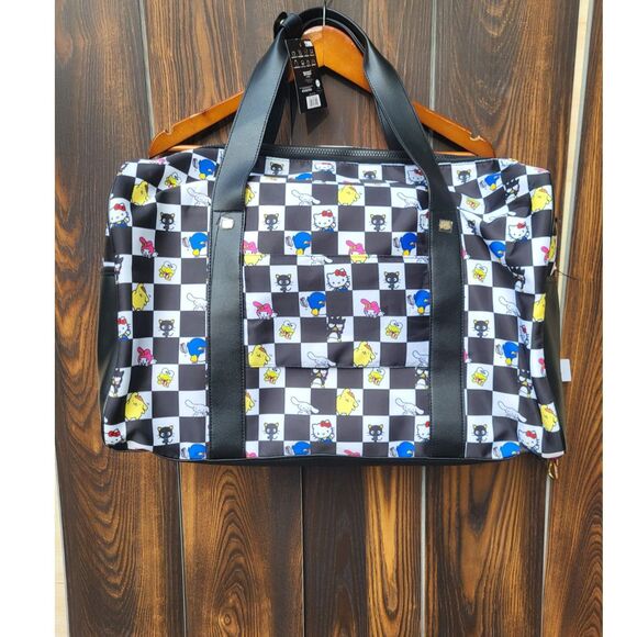 NWT Sanrio Hello Kitty and Friends Large Travel Bag Carry On Black White Check - Picture 2 of 6